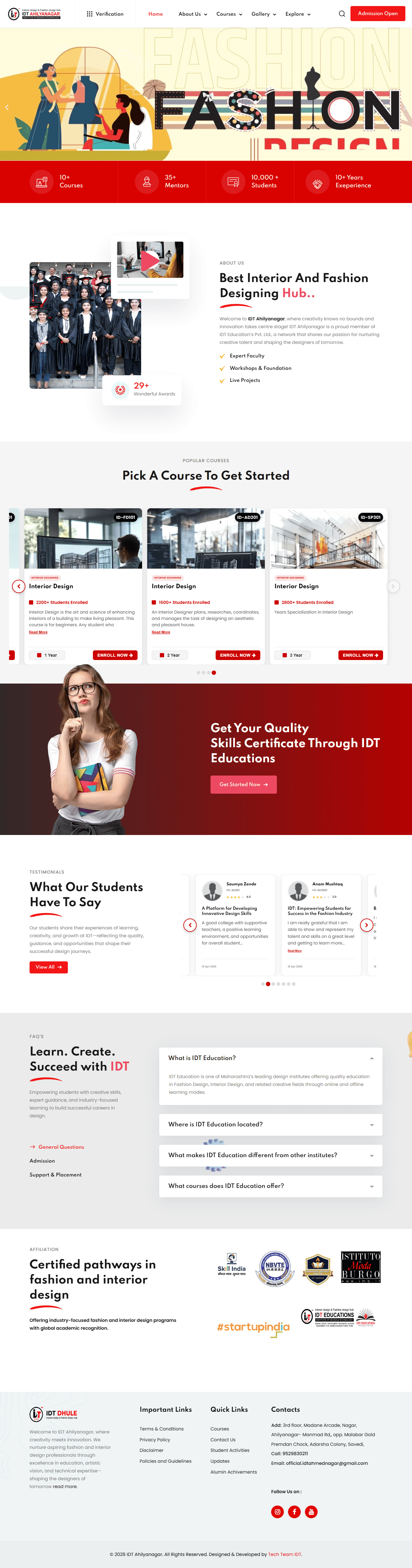 IDT Ahilyanagar – Fashion & Interior Design Website project preview